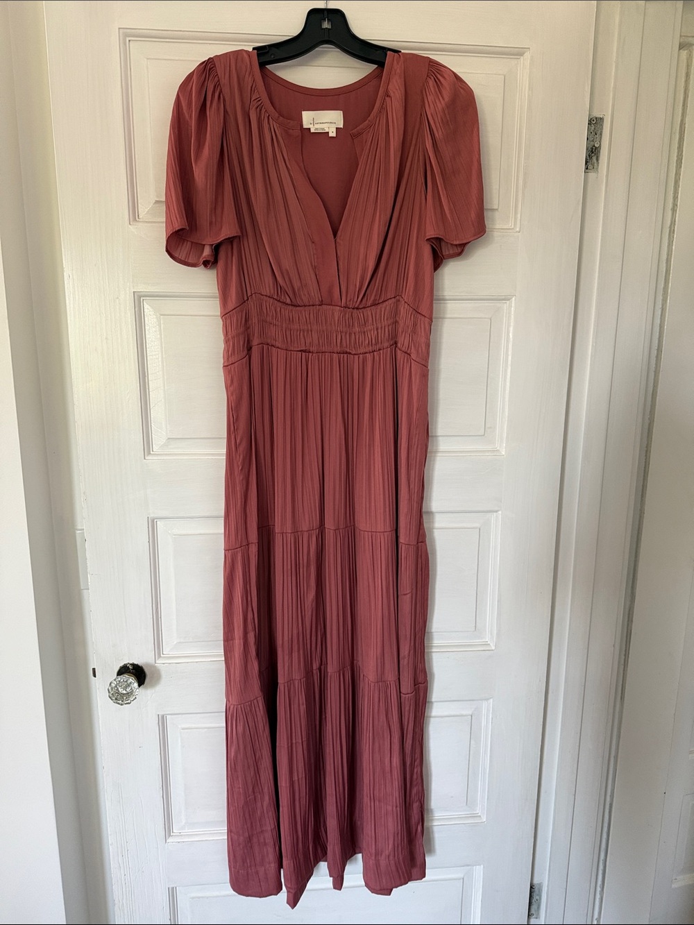 Pleated V-Neck Maxi Dress in Dusty Rose